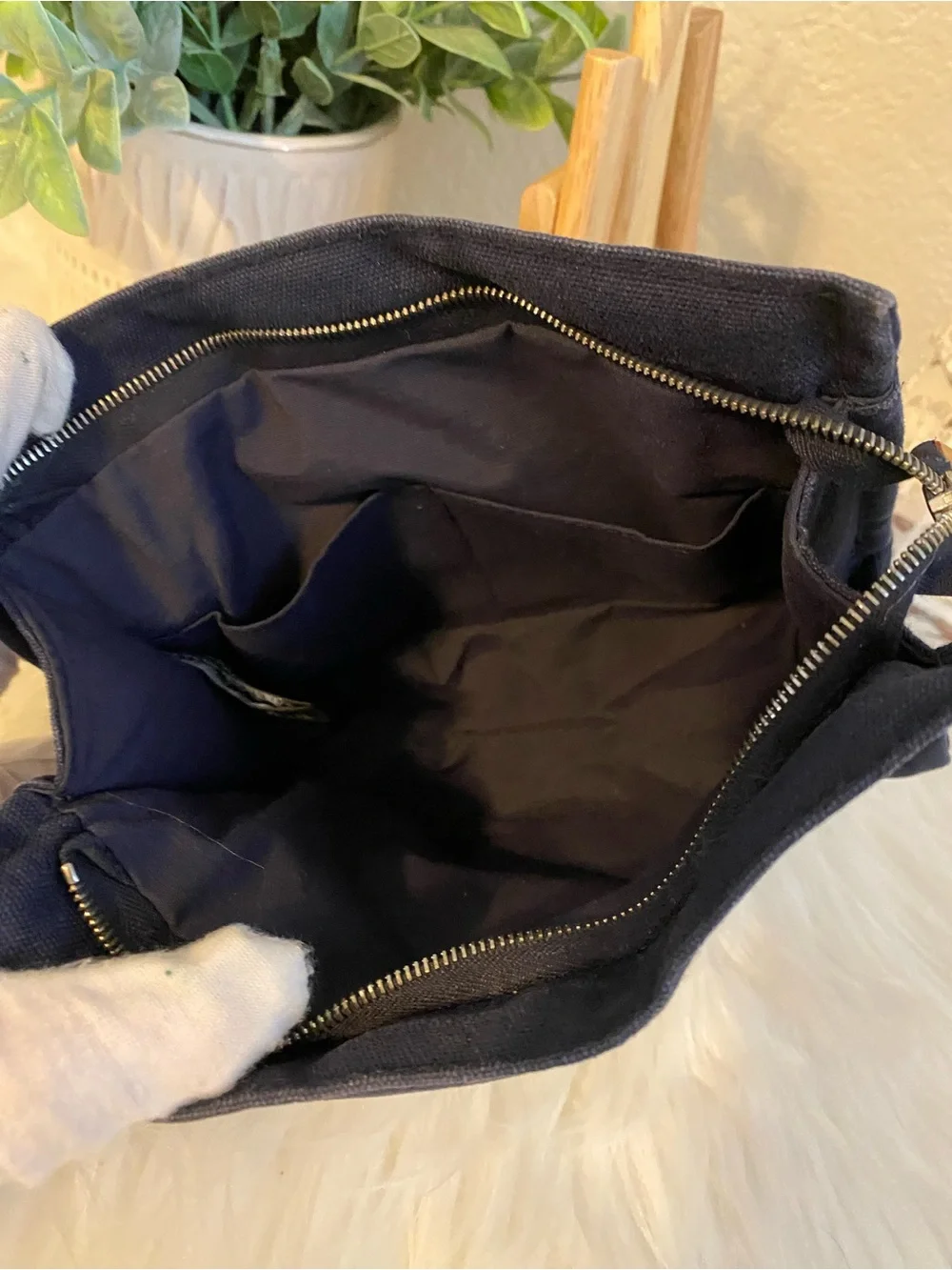 Hermes Navy Canvas Cosmetic Pouch with Contrast Stitching